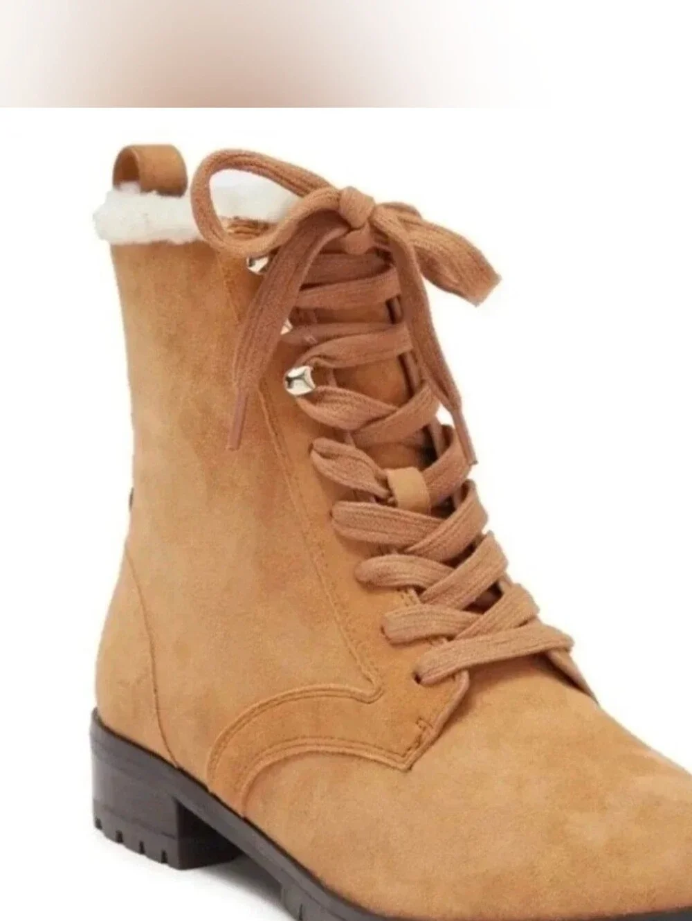 KATE SPADE Tan Raegan Shearling Lined Lace Up Combat Boots
